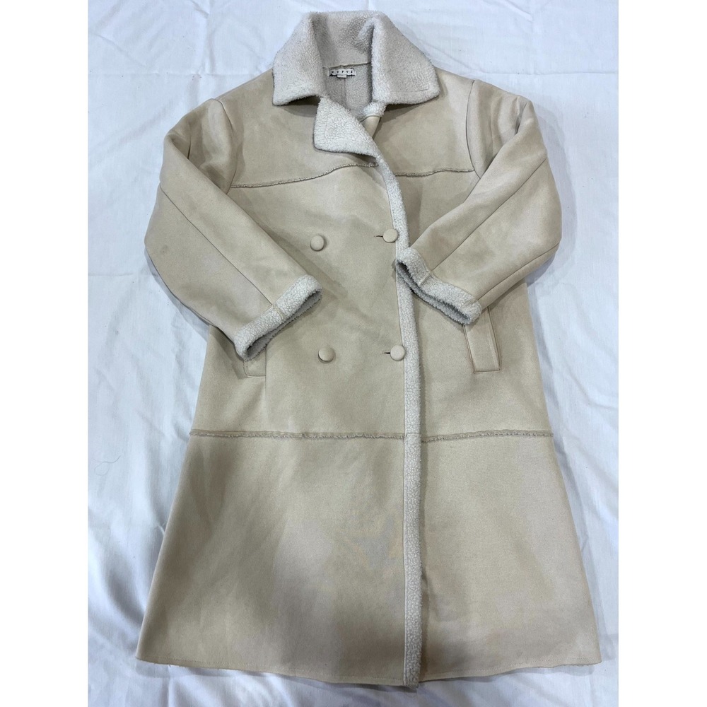 Bohme Faux Shearling Sherpa Long Coat Womens Medium Beige Winter Button Front